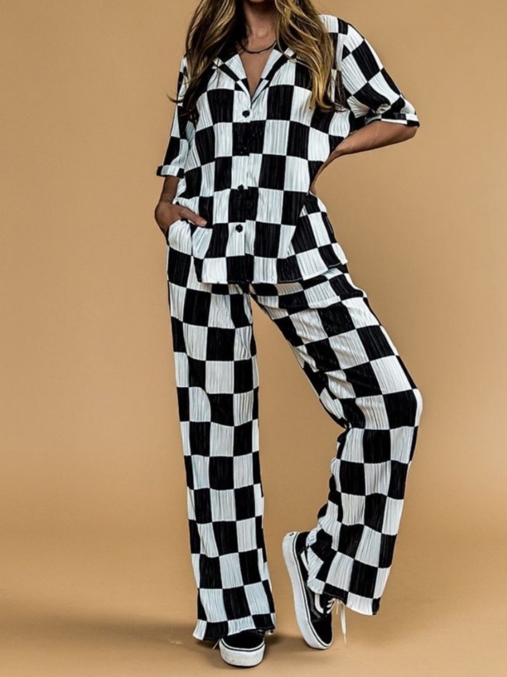 Dressed in LALA Checkerboard Plisse Set Size Large NEW NWT